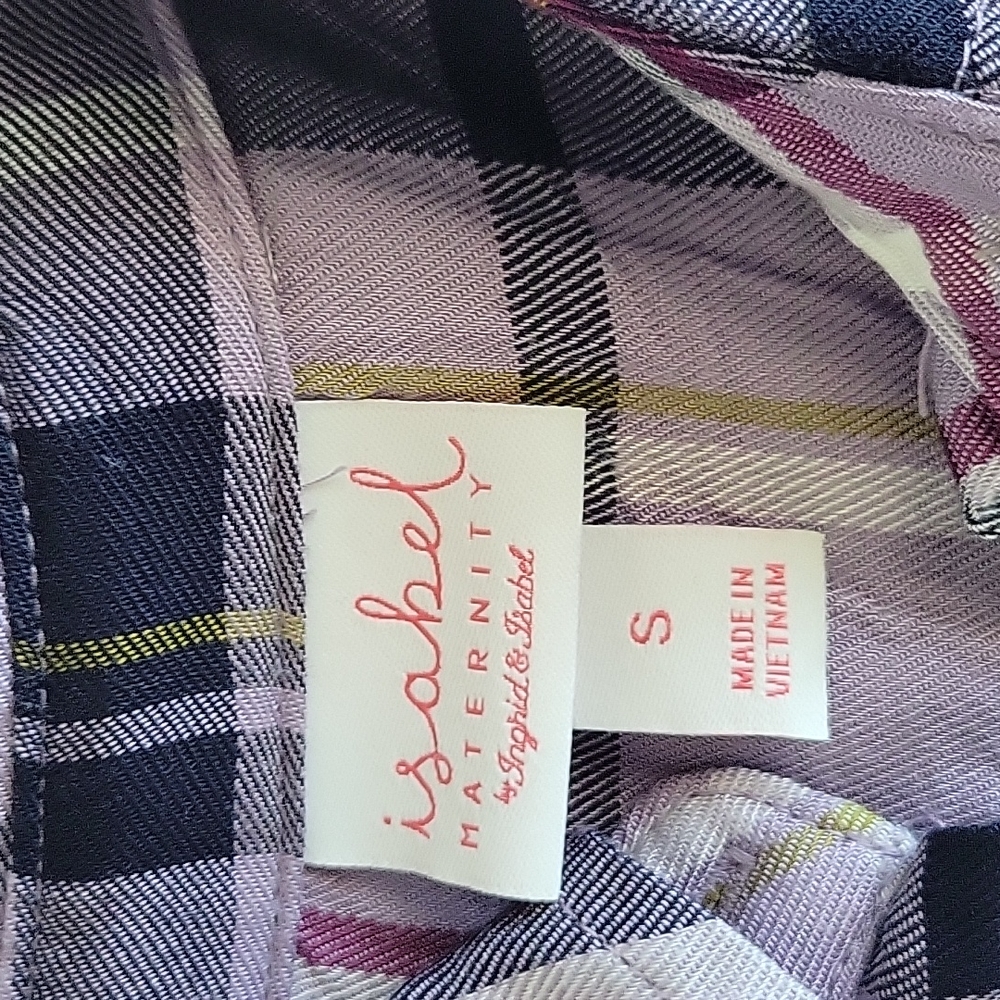 3 for $15 Isabelle Maternity Purple Plaid Long Sleeve Shirt - Picture 3 of 3